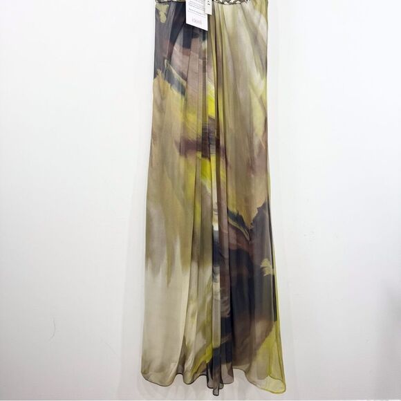 Hoaglund Green Brown 100% Silk Whimsical Earth tone Flowy Halter Maxi Dress NEW - Picture 10 of 16